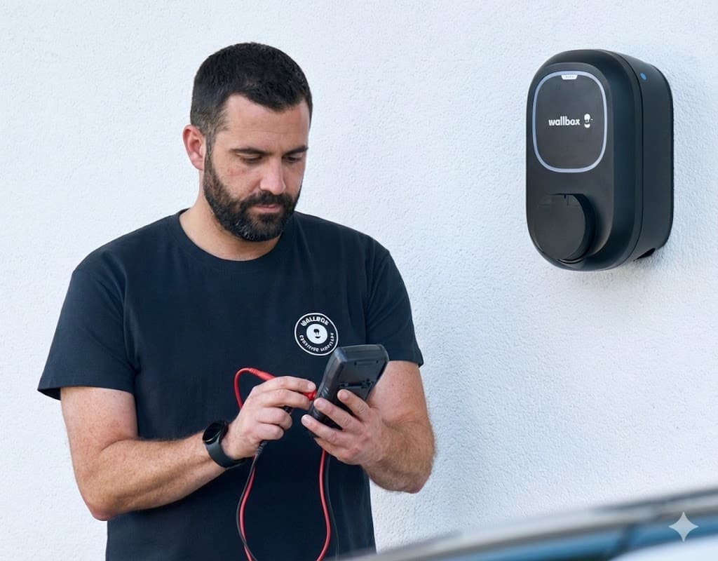 Técnico autorizado de Ritest instalando un cargador